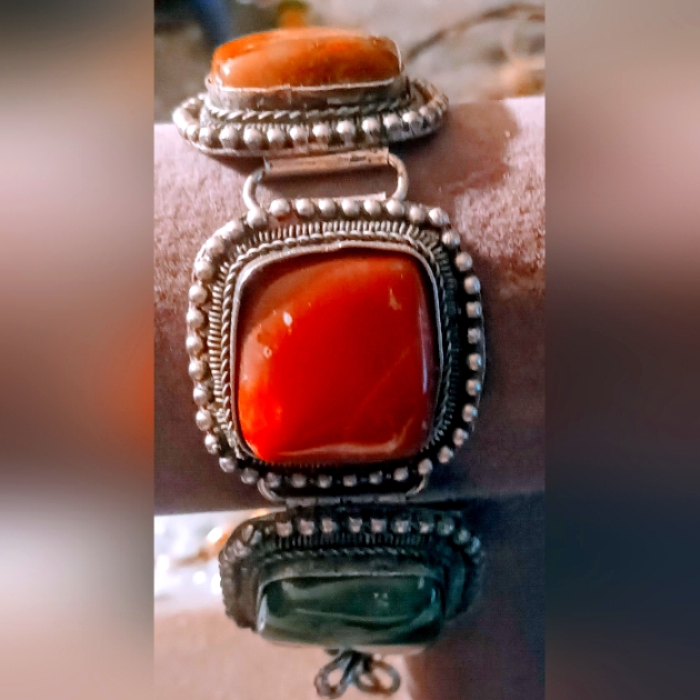 Vintage Silver With Jasper Adventurine Native Bracelet.